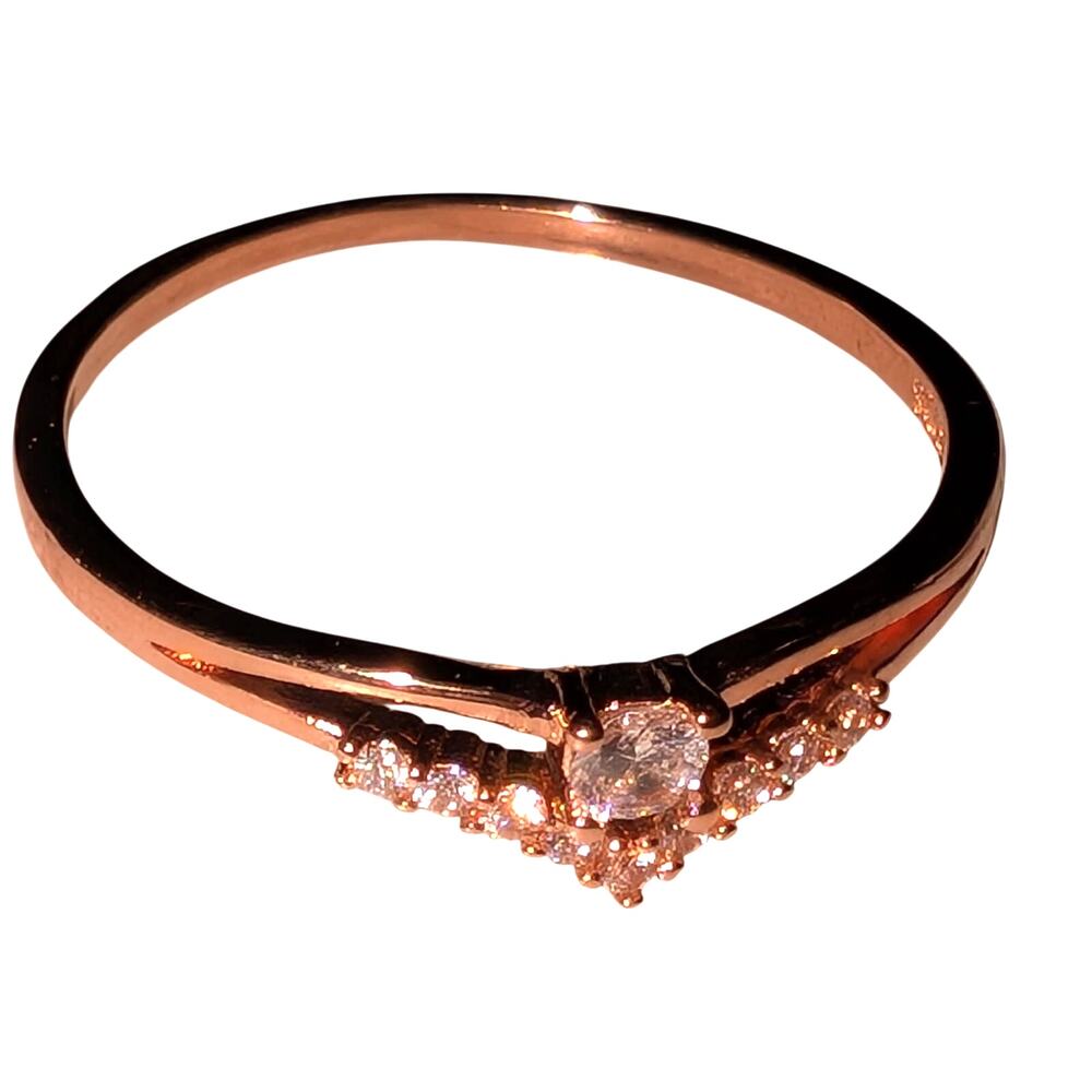 Dainty Sterling Silver Ring Size 11.5 Rose Gold Tone Pink Stones